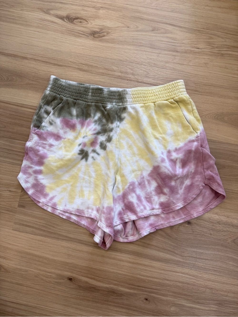 Old Navy Tie-Dye Cozy Athletic Shorts in Yellow, Pink and Green